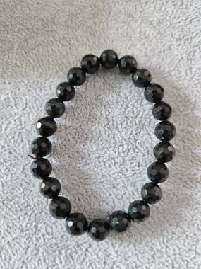 Faceted Black Jade Beads Stretch Bracelet